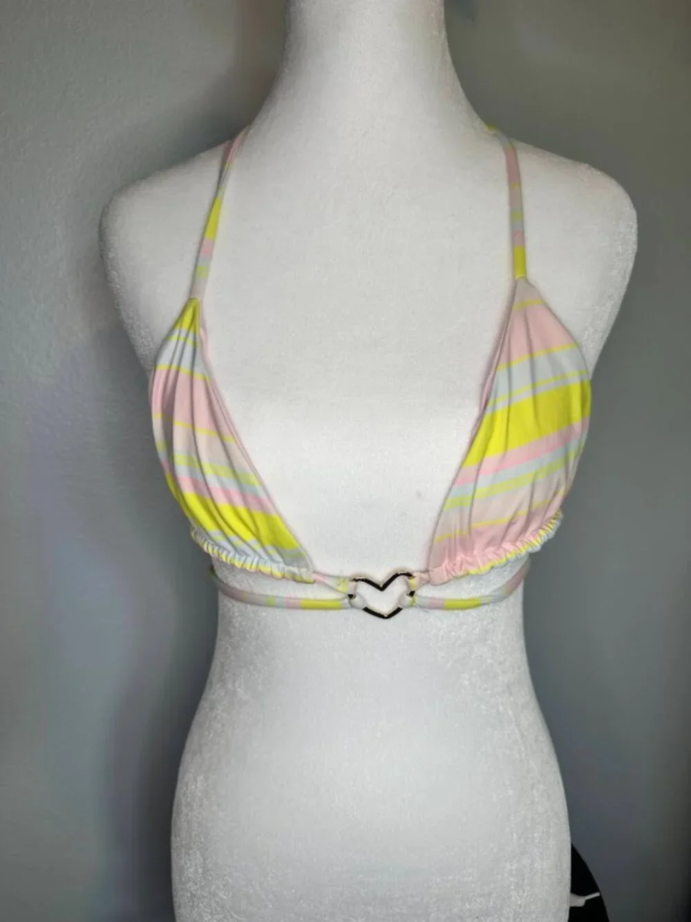 NWOT Frankie's Bikinis Heart Tatum Top/Kailyn Bottom Pastel Stripe Bikini Set-Sm